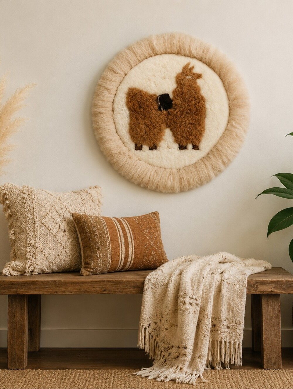 Genuine Alpaca Fur Handmade Peru Rug Wall Art Llama Alpaca Decor 18" Boho Rustic